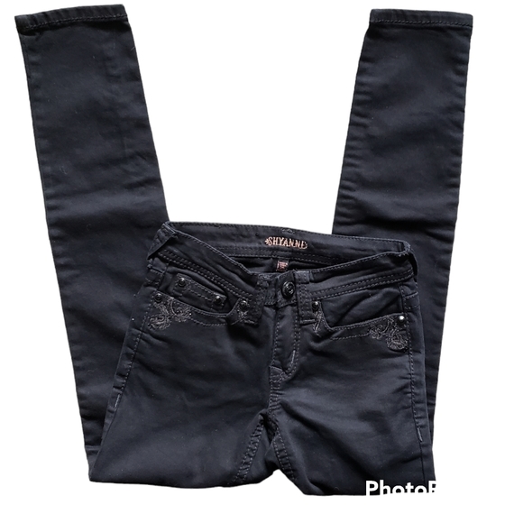Shyanne Western Rodeo Black Skinny Jeans Embroidered Embellished Pockets Size 25 - Picture 5 of 9